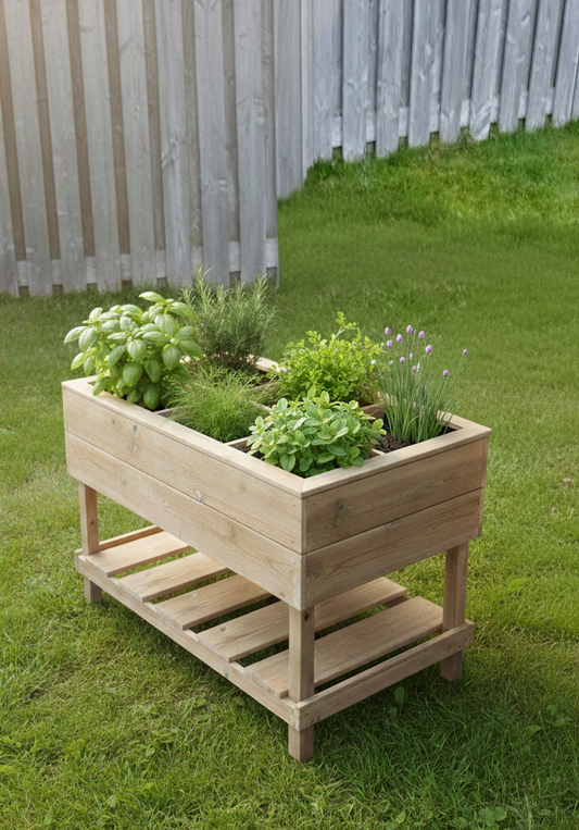 Houttan Moestuinbak met Raster – 6 vakken | 100 × 60 × 70 cm
