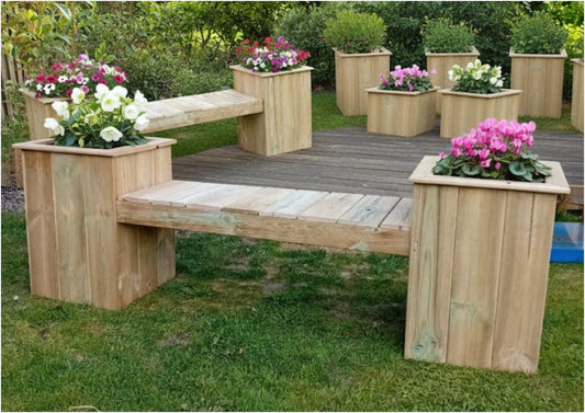 Plantenbank met 2 plantenbakken – Handgemaakte houten tuinset
