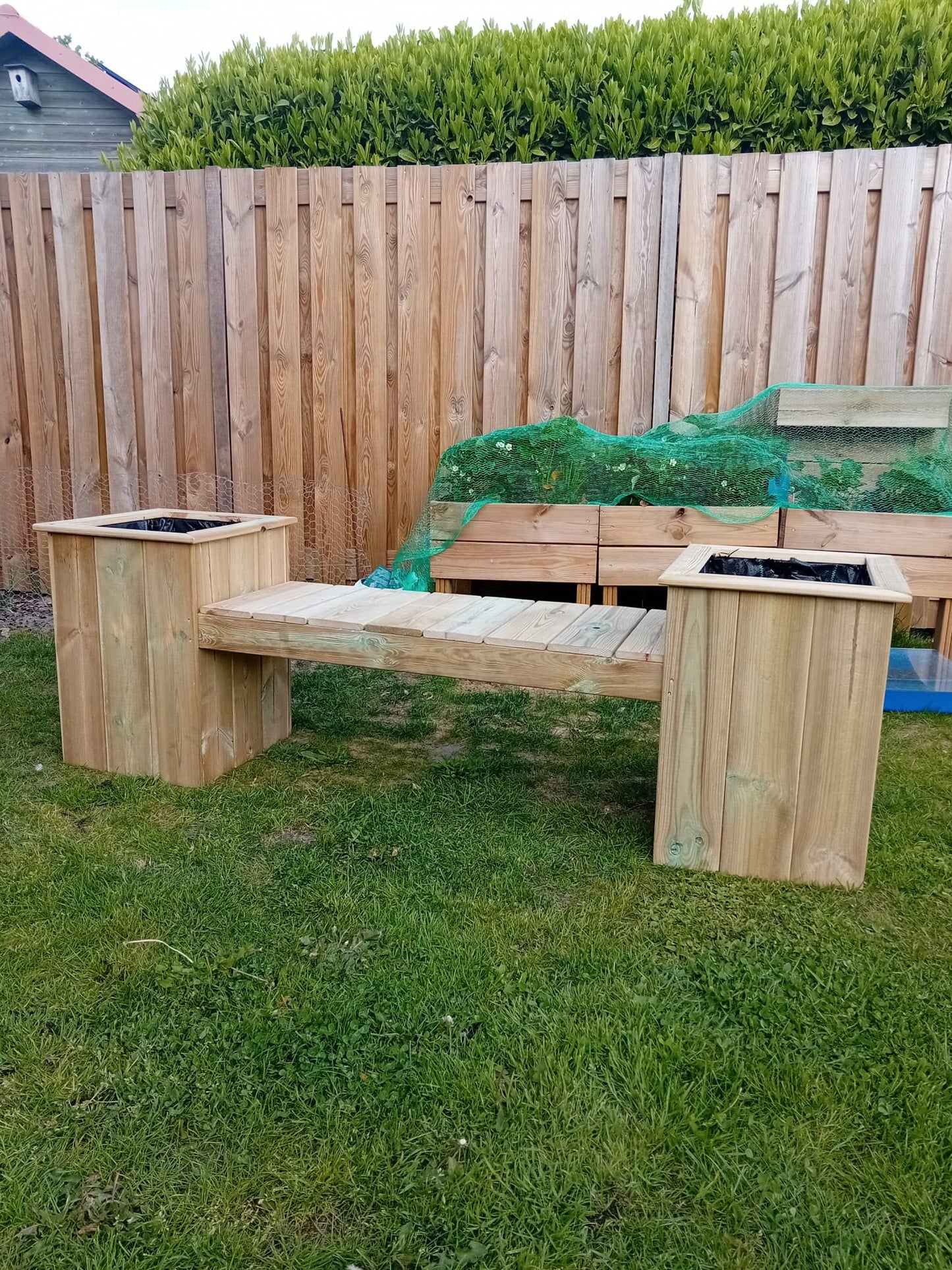 Plantenbank met 2 plantenbakken – Handgemaakte houten tuinset
