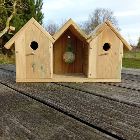 Houttan Vogelvilla – Dubbel Nestkastje met Voerplek