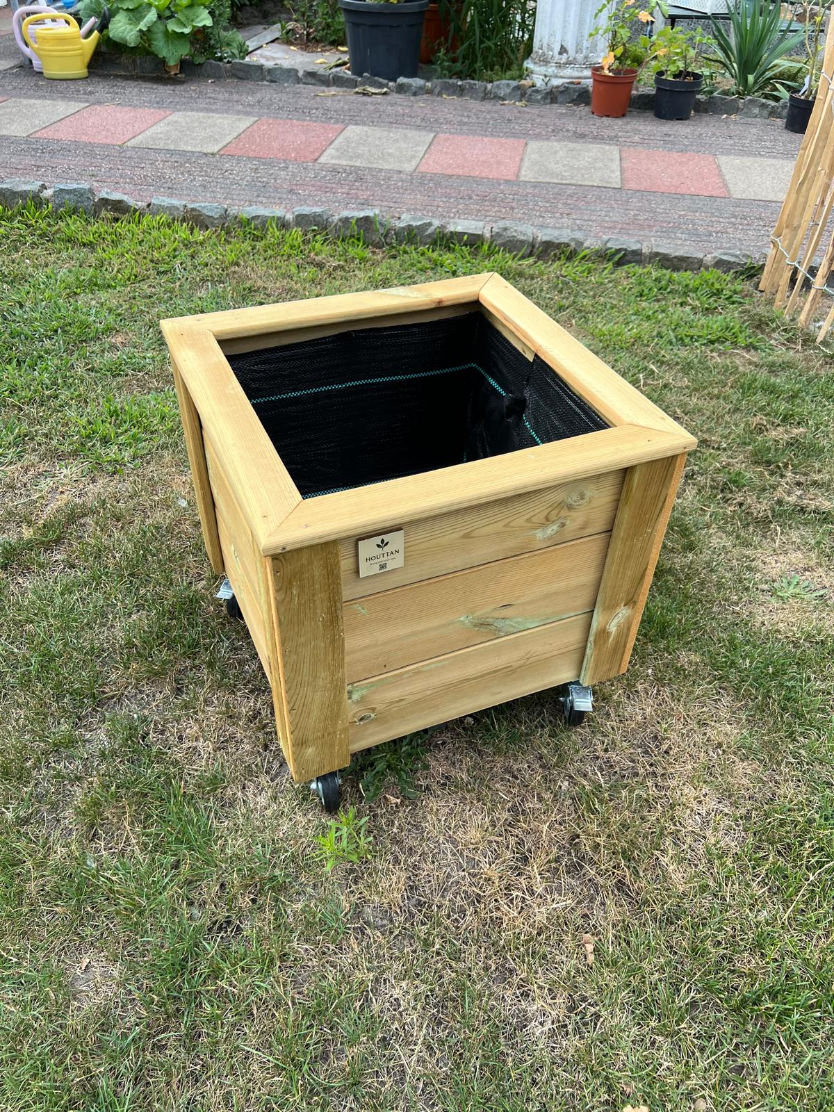 Vierkante plantenbak met wieltjes