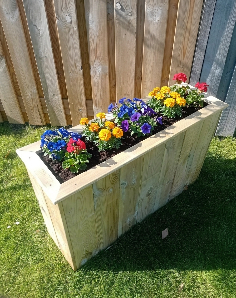 Handgemaakte geïmpregneerde grenen plantenbak 100×30×60 cm – inclusief worteldoek – Houttan