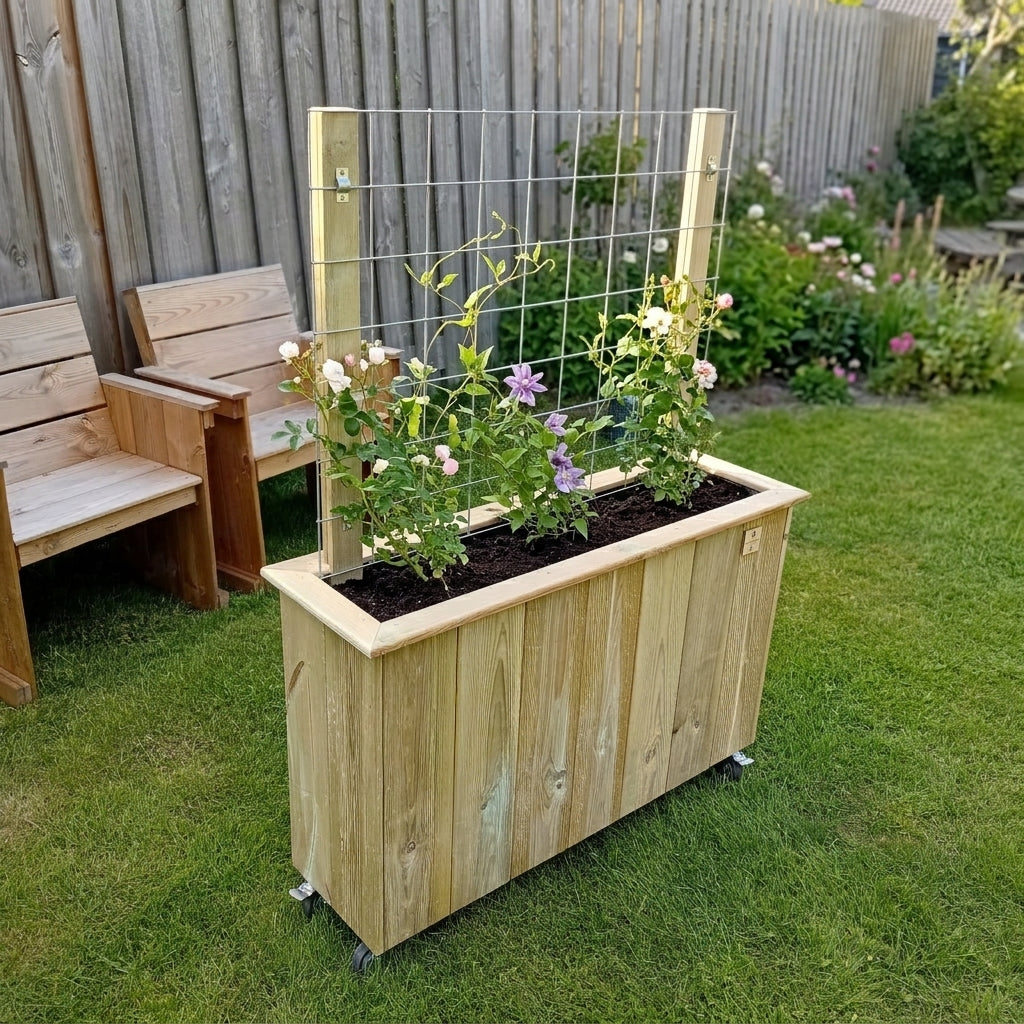Handgemaakte plantenbak met gaasrek 100x30x70 cm – geïmpregneerd grenen
