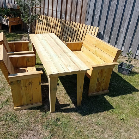 Houttan Tuinset – Genieten in de Tuin (Bank, 2 Stoelen & Tafel)