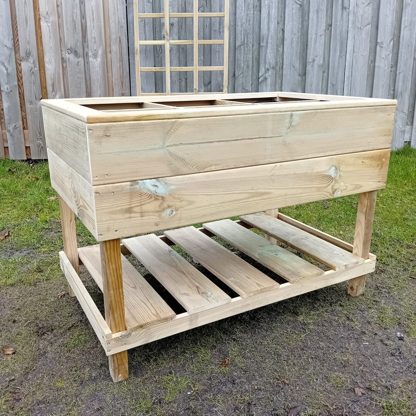 Houttan Moestuinbak met Raster – 6 vakken | 100 × 60 × 70 cm