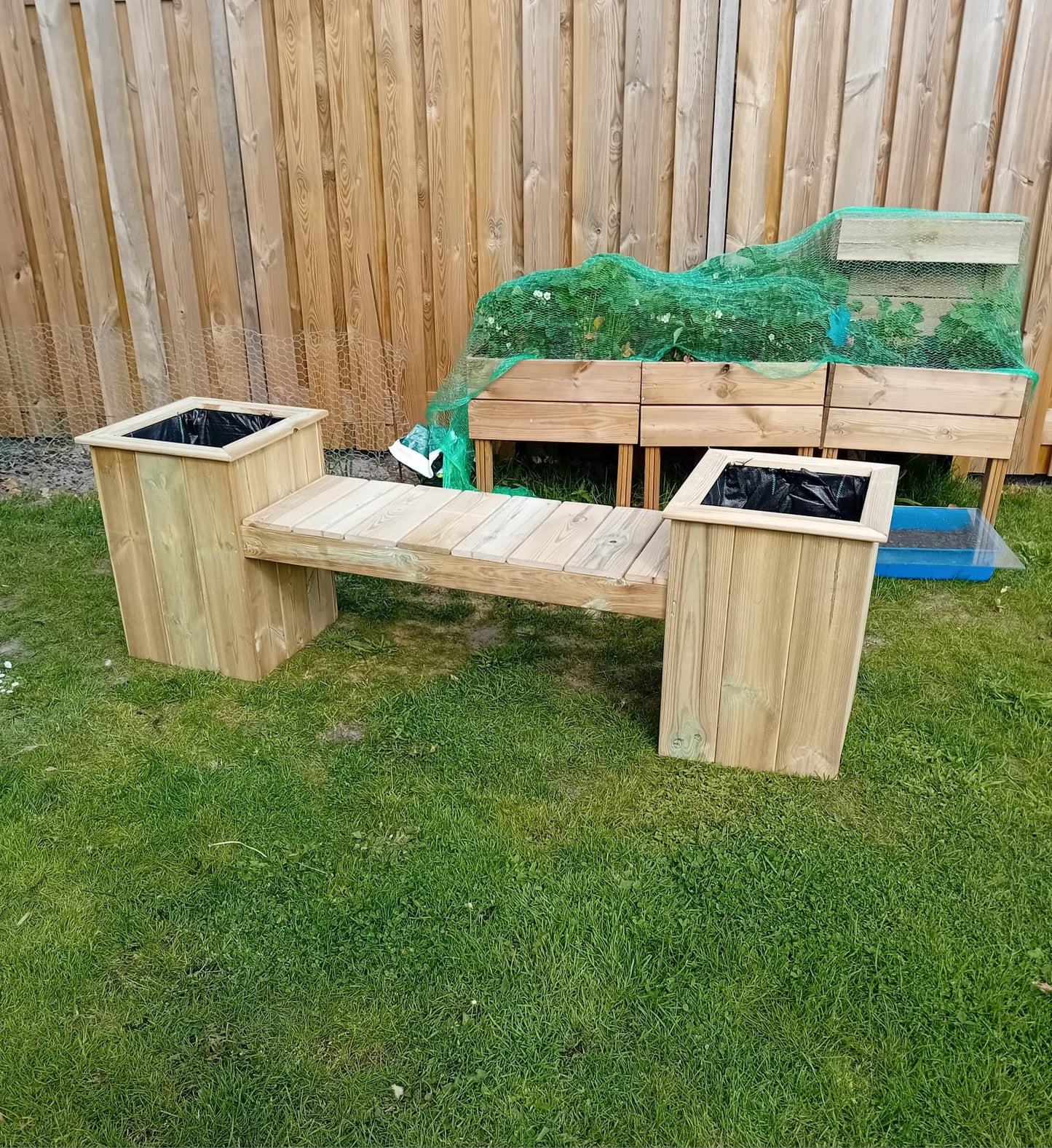 Plantenbank met 2 plantenbakken – Handgemaakte houten tuinset