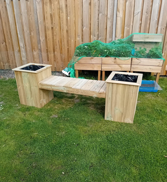 Plantenbank met 2 plantenbakken – Handgemaakte houten tuinset